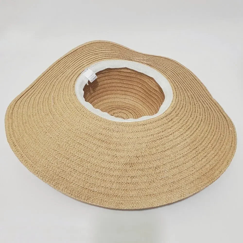Floppy Brim Straw Paper Hat with Fabric Sash Tie Bow